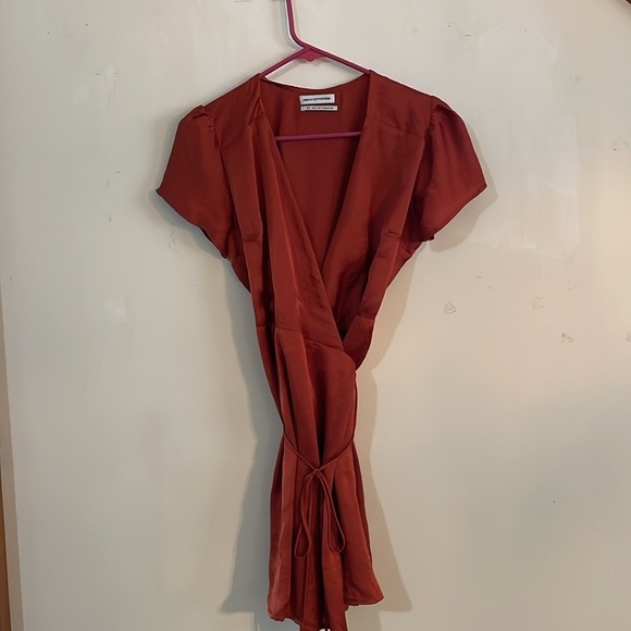 Irregular /Urban Outfitters Brown Silk Wrap Dress - Picture 7 of 11